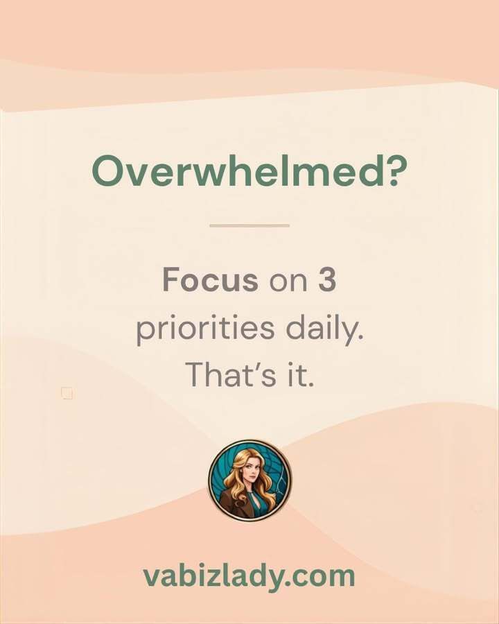 bizladydigitals's tweet image. Overwhelmed? Try the Top 3 Rule 🎯 Focus on 3 priorities daily. That’s it. 

#ProductivityTips #SmallBizLife #WorkFromHome #bizladydigitals