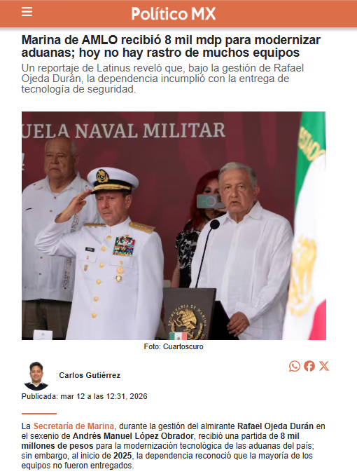 Compras en la Marina y equipos que simplemente no aparecen

Más de 8 mil millones de pesos sin saber qué pasó

El de López Obrador terminó siendo el sexenio más corrupto de la historia