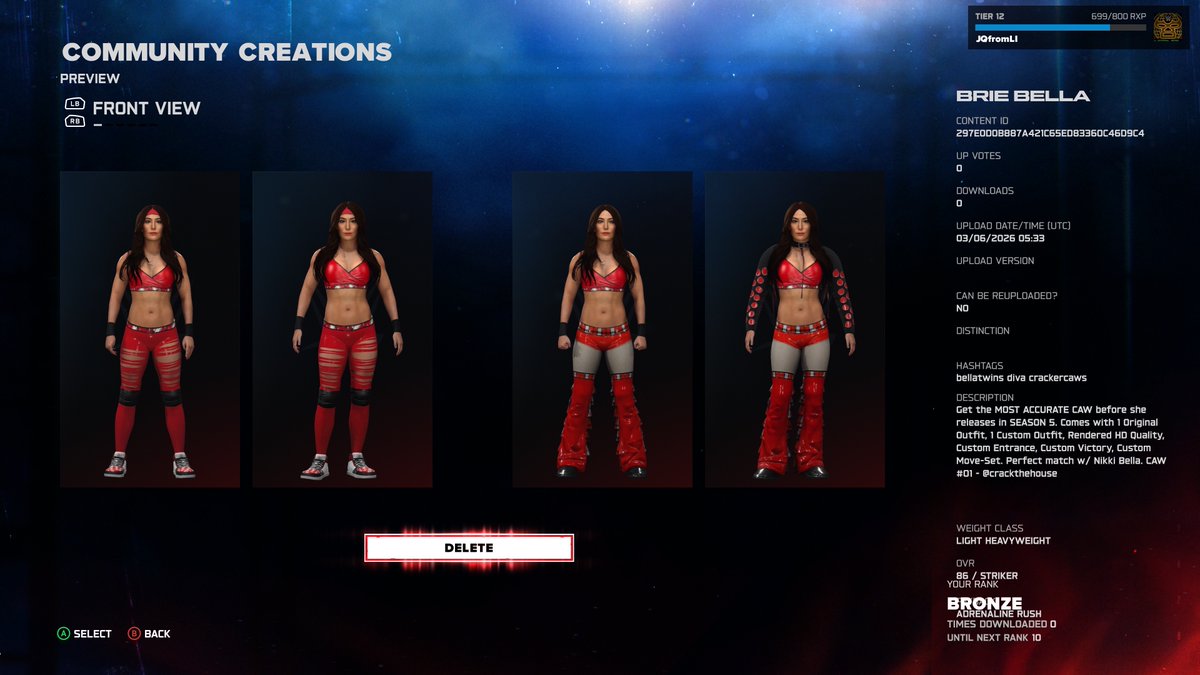 crackthehouse's tweet photo. Now creating custom #WWE2K26 characters/attires! Here is a John Cena "Rise Above Cancer" attire and a pre-release Brie Bella character I made. If you would like to download, the tag is: crackercaws and is only available on console devices. https://t.co/xULd77y1YP