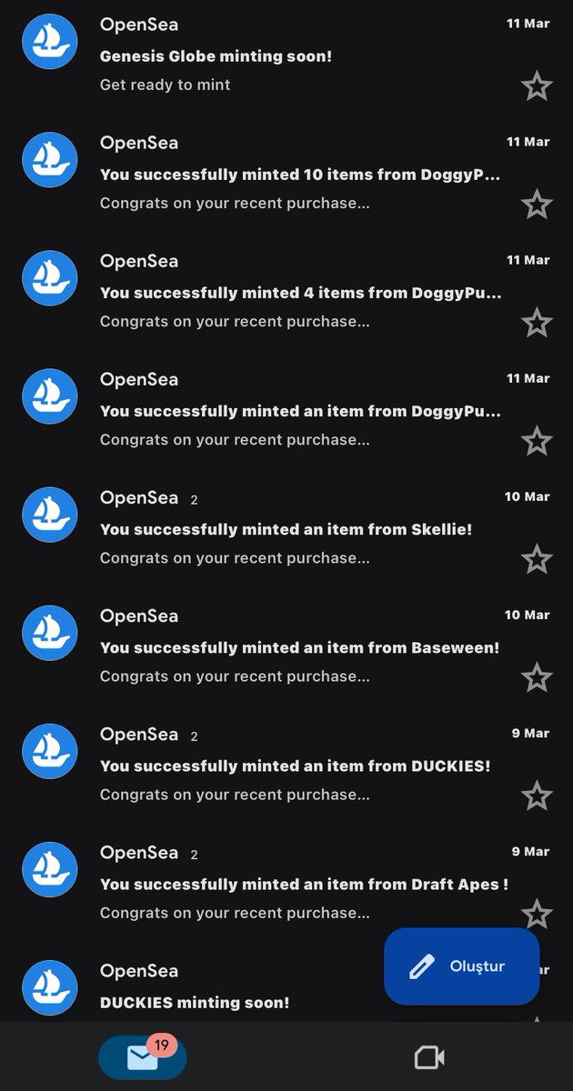 hcklemr's tweet image. Emails from OpenSea. 

@opensea might be my best friend these days.