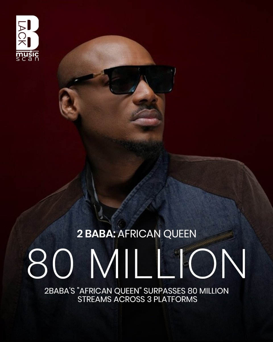 blackmusicscan's tweet image. Living legend #2baba classic hit #africanqueen has surpassed 80 million streams 22 years after release across Spotify, Audiomack &amp;amp; YouTube Music. 

Platform breakdown 
-youtubemusic - 59M+
-spotify - 20M+
-audiomack - 854K+