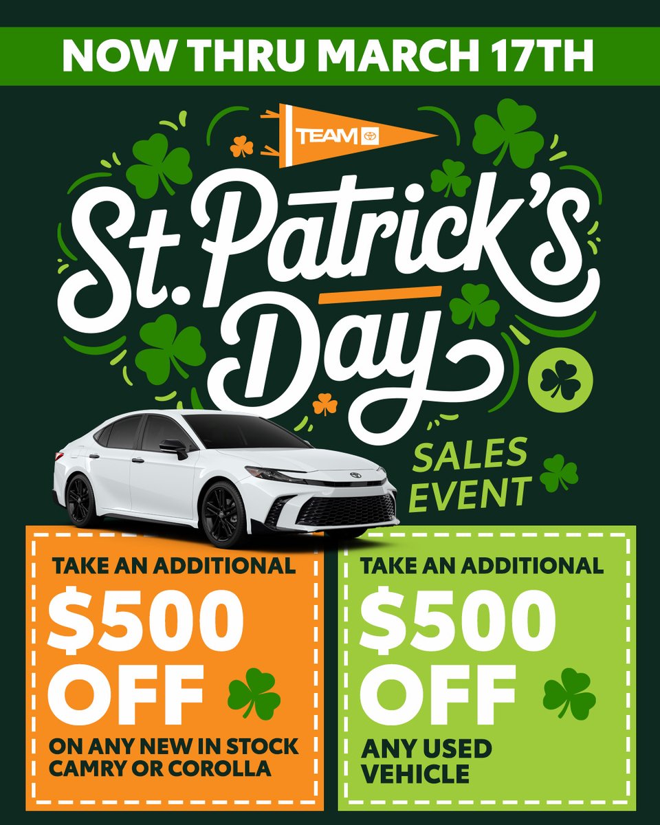 🍀Feeling lucky? Now through March 17th, score big savings during our St. Patrick’s Day Sales Event!
