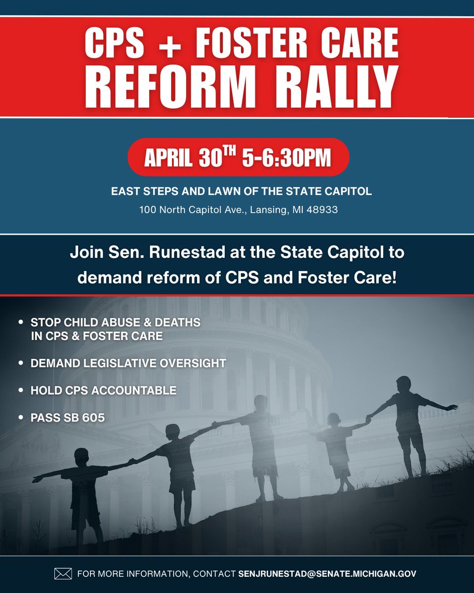 ‼️Michigan’s CPS and Foster Care systems are a disaster!
Join me on April 30th so we can demand change.