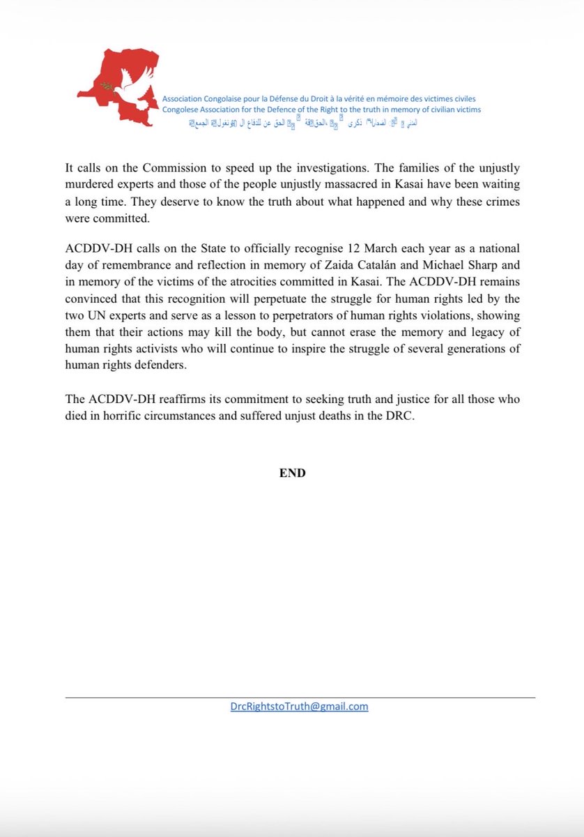 MrLontulungu's tweet photo. 12 March – National Day of Remembrance and Reflection in memory of Zaida
Catalán, Michael Sharp and the victims of the atrocities committed in Kasai #ZaidaCatalan #MichaelSharp #HumanRightsViolations #KamuinaNsapu https://t.co/EsgzgcvAdL