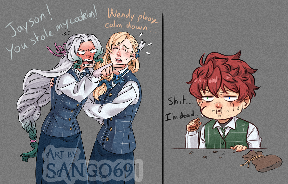 sango691_'s tweet photo. When a Slytherin accidentally eats Wendy's cookies :p
Jayson will have to come up with a good excuse &amp; an offering to make amends.

#HL #ravenclaw #slytherin #HLart #HogwartsLegacy #HogwartsLegacyMc #HogwartsLegacyfanart #HLMC #HLart #Hogwarts https://t.co/ByhYMLVblV