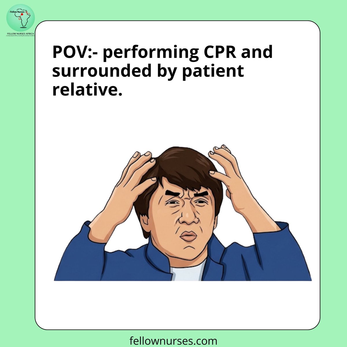 FellowNurses1's tweet image. POV:- performing CPR and surrounded by patient relative.
😂Have you ever been in this situation? share your experience in the comment section 
#NursingLife  #EmergencyCare
Fellownurses.com
