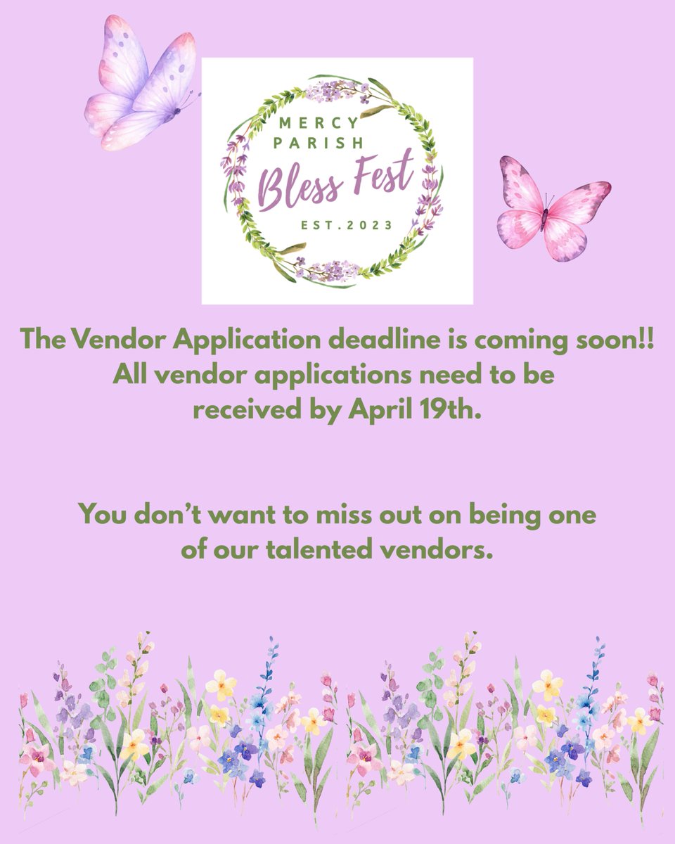 MercyParishAL's tweet photo. If you are considering being a vendor or know someone who might be interested, please share this post. The vendor deadline registration is coming up soon on April 19, 2026. Have questions? Email Patty at mercyfest@mercyparish.church or register online at https://t.co/akc7J4ewAK https://t.co/I1i0433Xnb
