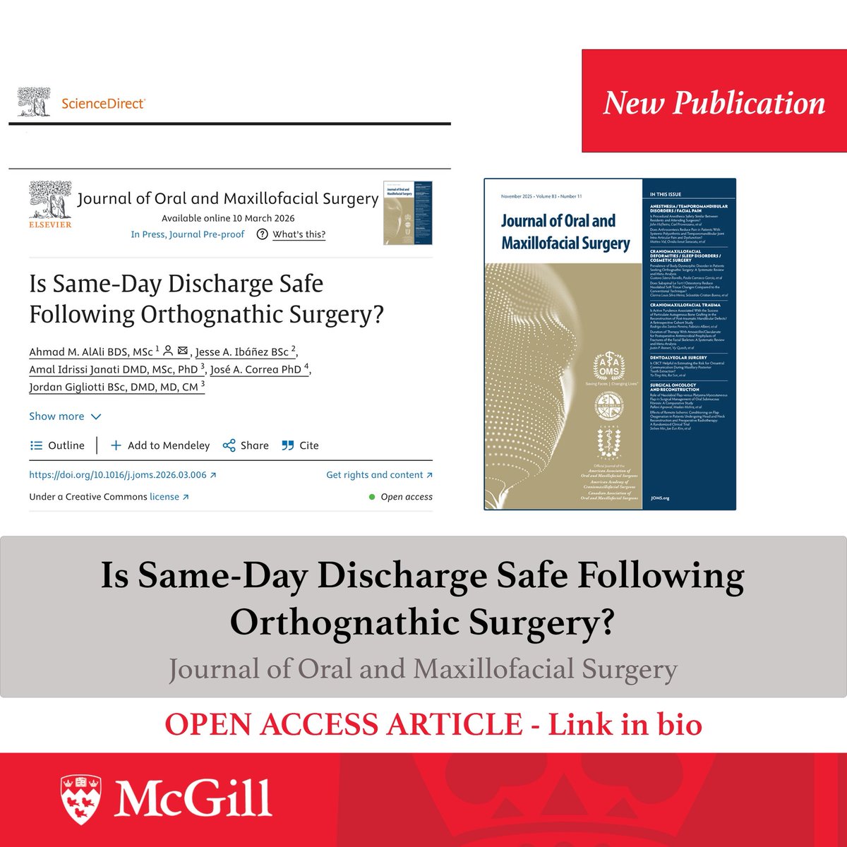 McGillOMFS's tweet photo. Is Same-Day Discharge Safe Following Orthognathic Surgery?

This new study evaluated same-day discharge versus overnight admission after orthognathic surgery in 464 patients treated at the McGill University Health Centre.

https://t.co/ACTyeH5Zqk https://t.co/waraPhinKT