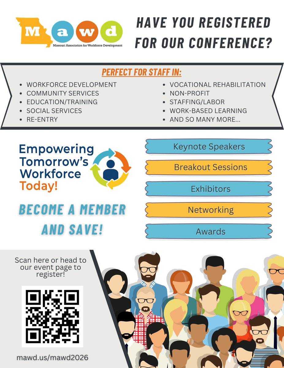 MO_WkDev's tweet image. Just a few weeks away! Register now and reserve your spot for MAWD 2026: Empowering Tomorrow's Workforce Today

#mawd2026 #moworkforce #tomorrowsworkforce