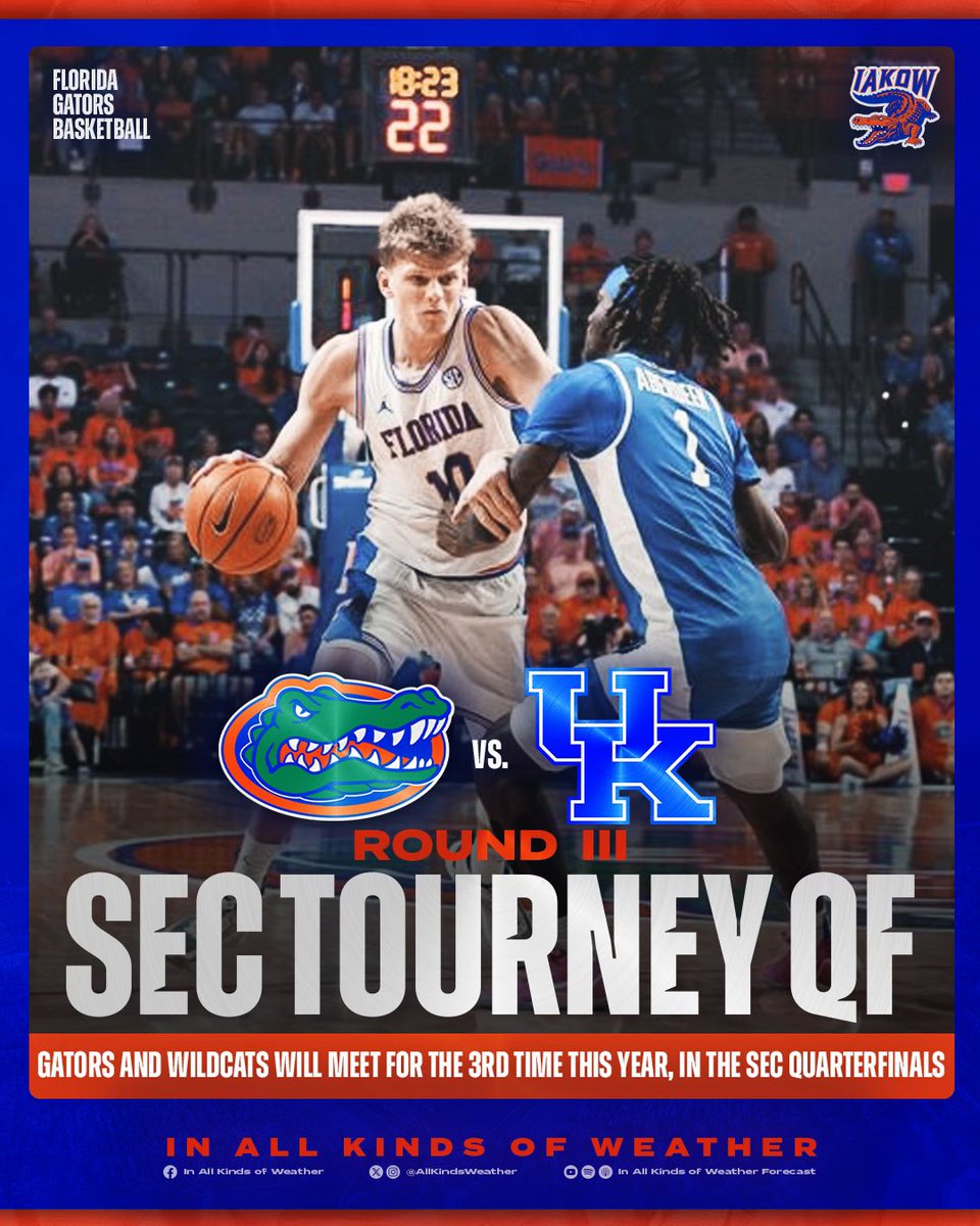 🚨BREAKING🚨

#Gators will face #BBN for the third time this year, this time in the SEC Tournament quarterfinals.

Kentucky squeaked by LSU and Missouri to get there, while Florida makes its SEC Tourney debut in 22 hours. #GoGators