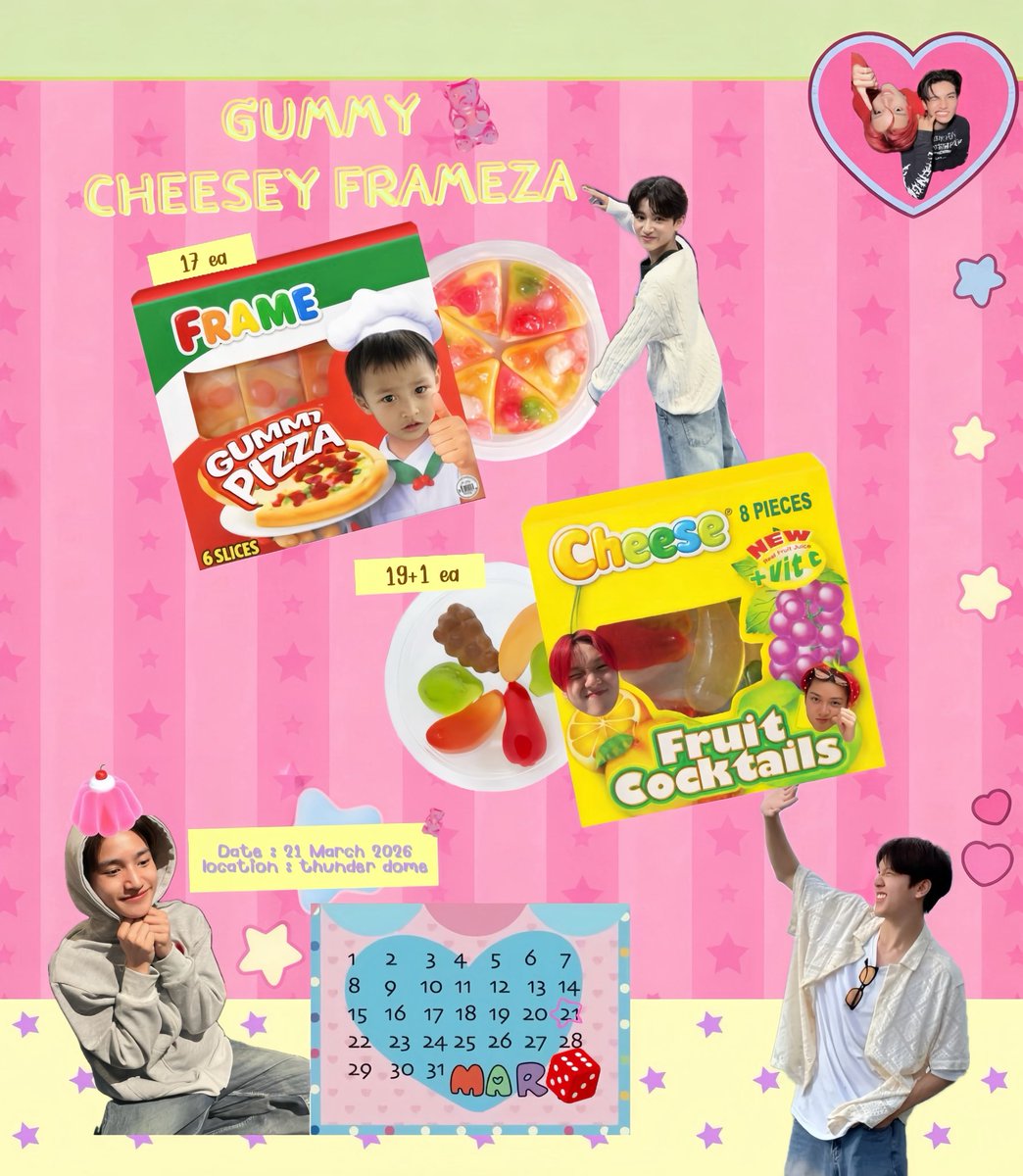 🍕giveaway🍒🍊
For #DICE_YEAR2FANCON 🕺

🍕PIZZA chefjiew พิซซ่าอนุบาล✌️
                    17ea
🍓P’Cheese flavored fruit กินปุ๊บเป็นพี่ชีสปั้บ 
                    20ea

date : 21 march 2026
location : thunder dome 
time : tba.

#แจกครับมารับDICE #DICE_SONRAY