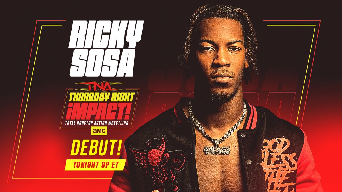 ThisIsTNA's tweet photo. .@rickysosa508 will make his hotly anticipated #TNAiMPACT debut TONIGHT at 9/8c on @AMC_TV, @AMCPlus and TNA+, and 8pm ET on @Sportsnet 360.

 #TNAiMPACT https://t.co/LdctrV4qGr