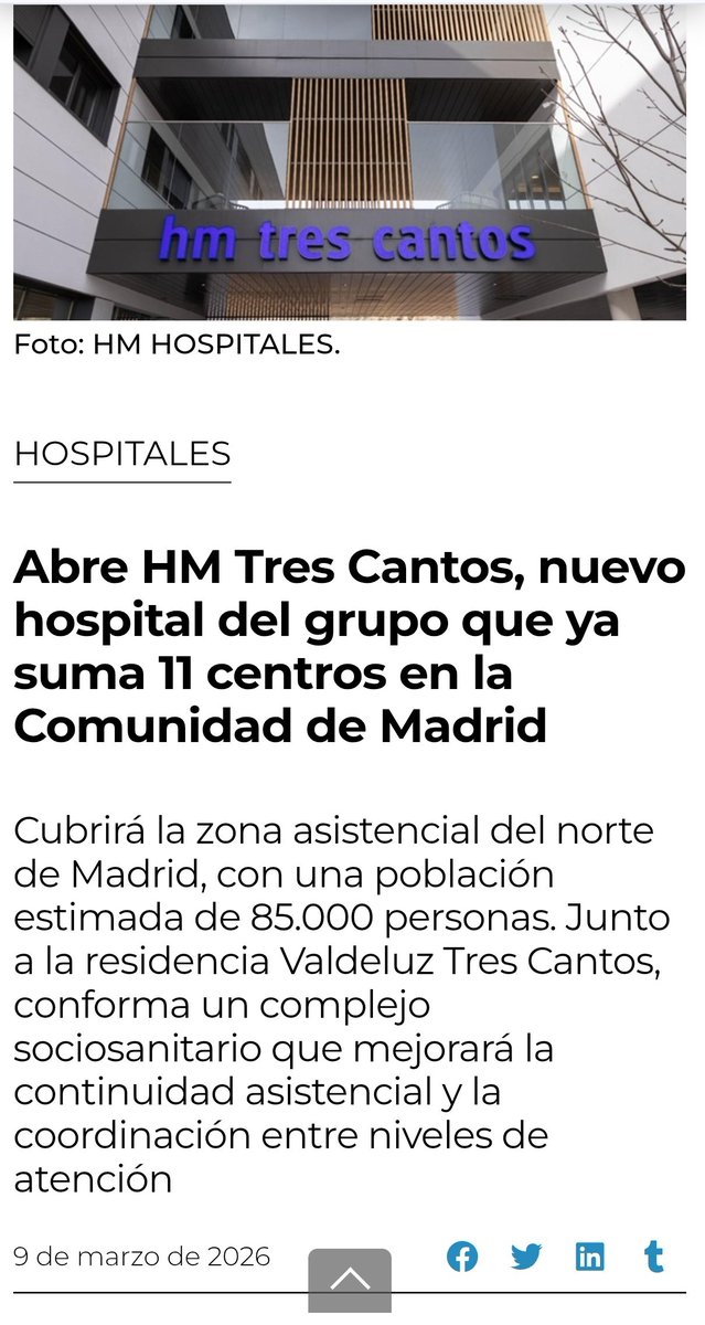 ciudadano_o2's tweet photo. Colmenar Viejo (60.000 habs) ha estado 5 años sin médico en  urgencias (¿habrá hoy?)

Pero a unos pocos kilómetros, en Tres Cantos, ya tienen su hospital privado y no tienen que bajar hasta la Paz o Ramón y Cajal 

Enhorabuena a los premiados https://t.co/NPv7lr1z2p