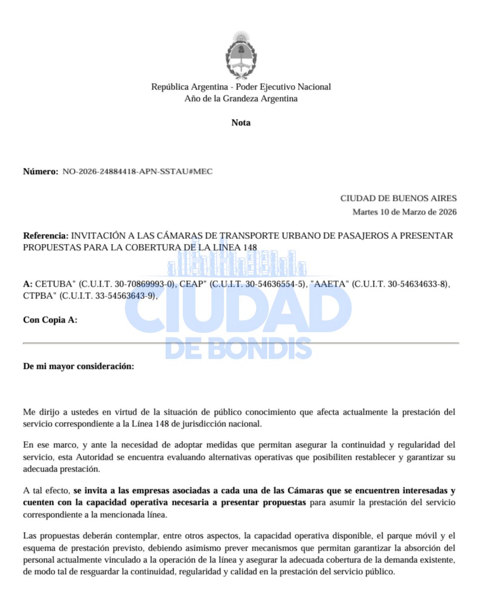 NACIÓN ESCUCHA OFERTAS PARA REVIVIR LA 148

La <a href="/ArgTransporte/">Secretaría de Transporte</a> convoca a 4 cámaras empresarias para que lleven propuestas para poder operar la #Linea148, donde deben contemplar tomar al personal dedicado a esta línea