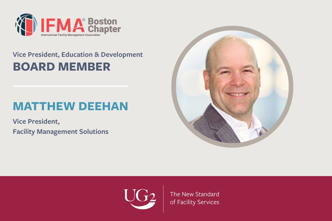 Matthew Deehan, UG2 VP of Facility Management Solutions, is an <a href="/IFMA/">IFMA</a> Facility Manager Professional and has been a member of <a href="/IFMABoston/">IFMA Boston</a> for over 10 years. He's a member of the Board of Directors, serving as VP of Education and playing a vital role in shaping the #FM community. 👏