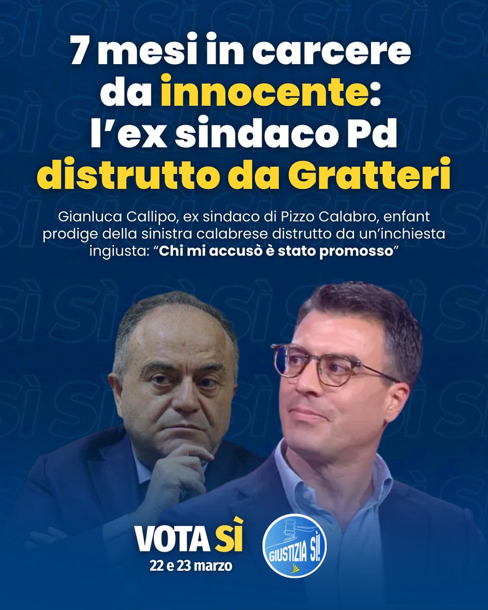 “I magistrati che hanno sbagliato stati promossi. Al procuratore #Gratteri è stata assegnata la procura importantissima di Napoli…”
Ascoltate le parole di un ex sindaco Pd, che si è visto distruggere vita e carriera senza che nessuno ne abbia mai risposto #ReferendumGiustizia