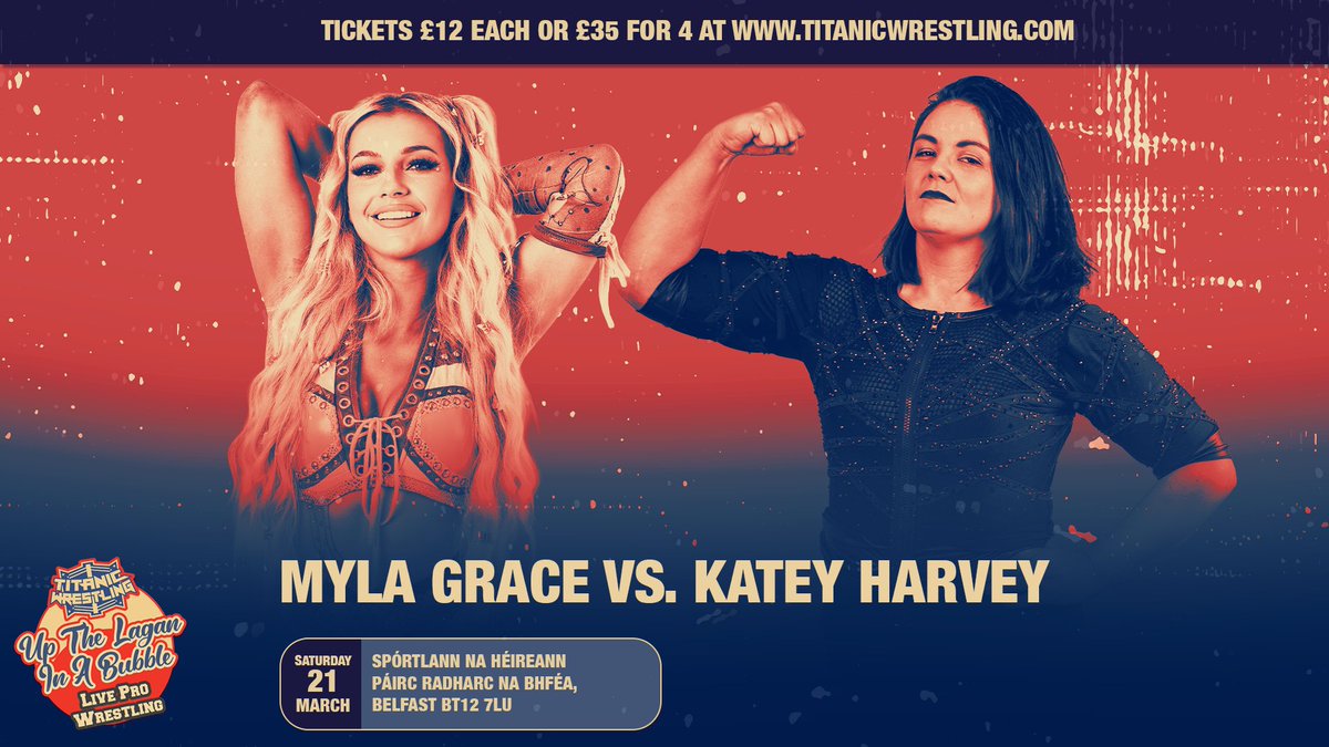🚨 MATCH ANNOUNCEMENT! 🚨

TNA star Myla Grace returns home, where she’ll go one-on-one with former Titanic Wrestling Women’s Champion Katey Harvey in a huge showdown next Saturday!

🎟️ Tickets available now at titanicwrestling.com - just £12 or 4 for £35!