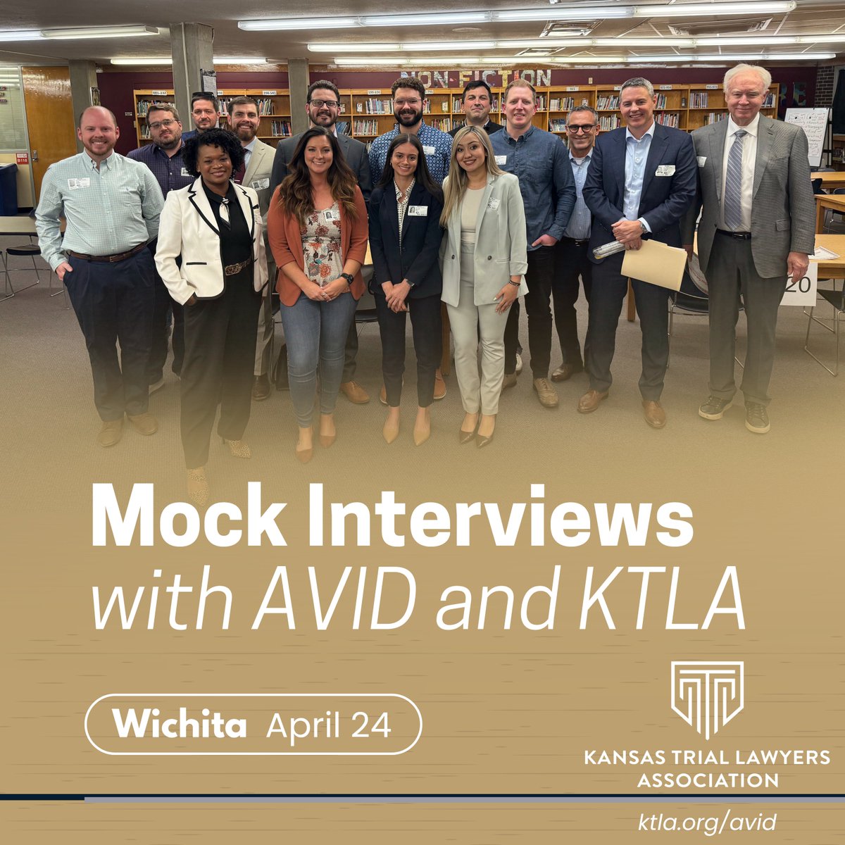 Justice4Kansas's tweet photo. KTLA members are invited to Wichita on April 24 for Get-a-Job Mock Interviews supporting AVID students at Coleman Middle School. Spend two hours helping students build real-world skills, then join fellow members for an all-member happy hour. Details: https://t.co/dwMKn2BfnK https://t.co/reQr6o8fXI