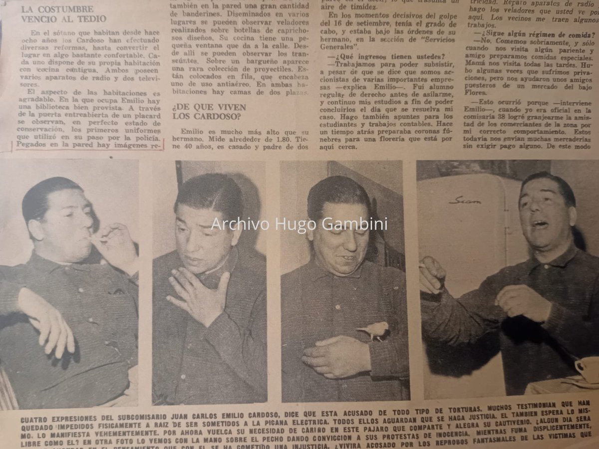 Reportaje a los torturadores peronistas en la embajada de Paraguay: "Yo solo cumplí con mi deber de policía", dijo uno de los hermanos Cardoso. Además, afirmó: "Era necesario actuar con suma severidad". También dijo: "Hay que desterrar odios" y pensar en "el bien del país".