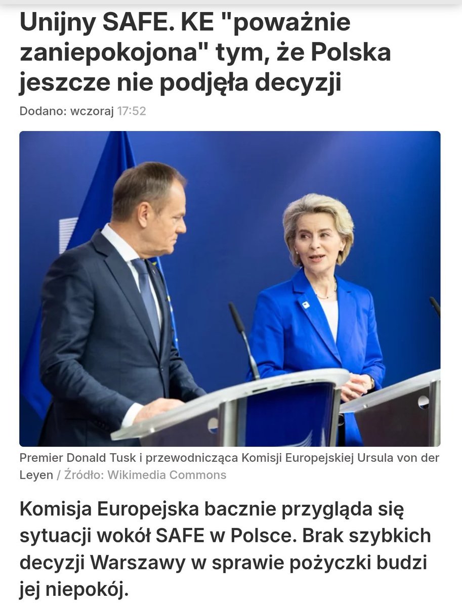 Polska właśnie zadecydowała ws SAFE 
Weto 
Brawo, Panie #PrezydentNawrocki 👏 🇵🇱