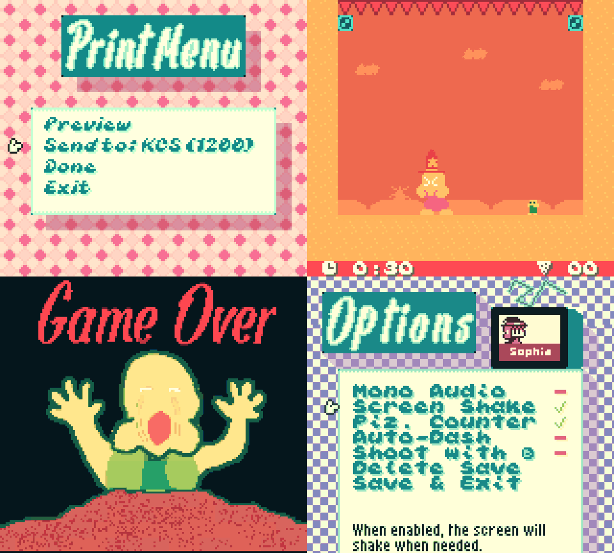 I like to be pretty secretive about progress but over the last few months I've finally had time to work on the Pizza Delivery ReHeated - I'm pretty confident I can finish this year! 3/4 worlds are done so after some polish and extras it should be finally over!

#gbdev #homebrew