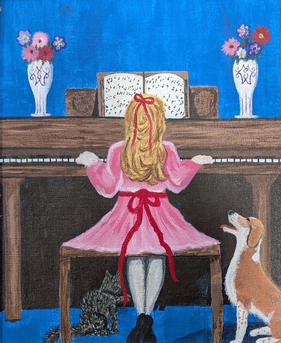 MattStarrFineA1's tweet image. Mar. 29th is National Piano Day. This is my acrylic painting of a young girl sitting at a piano, playing music with her pets, a cat and dog. redbubble.com/shop/ap/177545…

#mattstarrfineart #piano #pianos #music #musicalinstruments #art #painting #tshirts #ArtoftheDay #BuyArtOnline