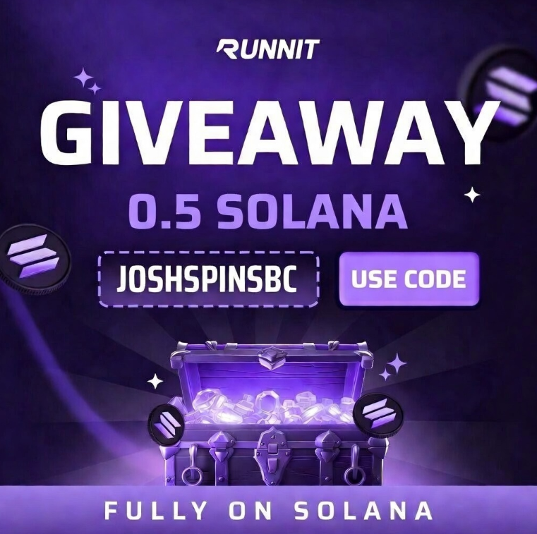 🚨NEW PARTNERSHIP 🚨

We partnered with <a href="/runnitdotfun/">Runnit.fun</a> 🤝

0.5 $SOL GIVEAWAY to celebrate! 🎁

To enter... 
- Join today and use code - JOSHSPINSBC
- Like, retweet
- Tag 2 friends

Ends in 72 hours ⏳