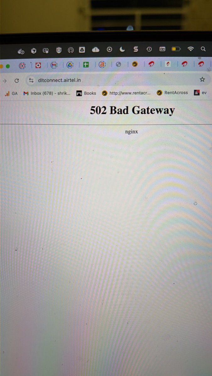 shrikkant's tweet photo. @airtelindia your Dlt portal keeps showing nginx 502 

Been trying to register since yesterday. You fill the form - submission will show this, then you fill the whole form again. https://t.co/G6RYpmsleI