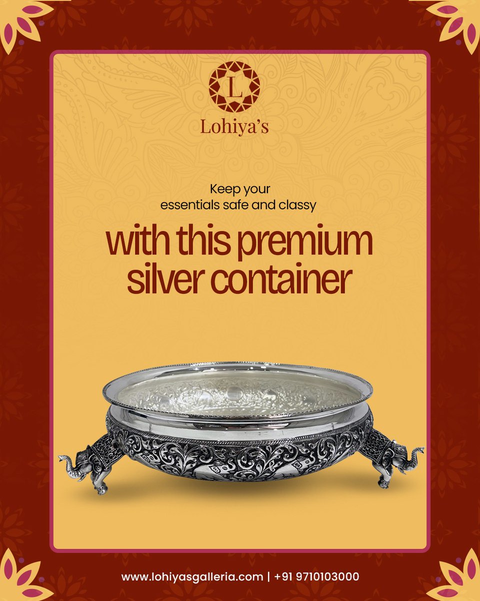 LohiyasG's tweet image. Elegance that stores your essentials in style ✨
This premium silver container adds a royal touch to your home. 🪙

For pricing and more information connect +91 97101 03000

#SilverContainer #PureSilver #LuxuryLiving #TimelessElegance #IndianCraftsmanship #RoyalDecor