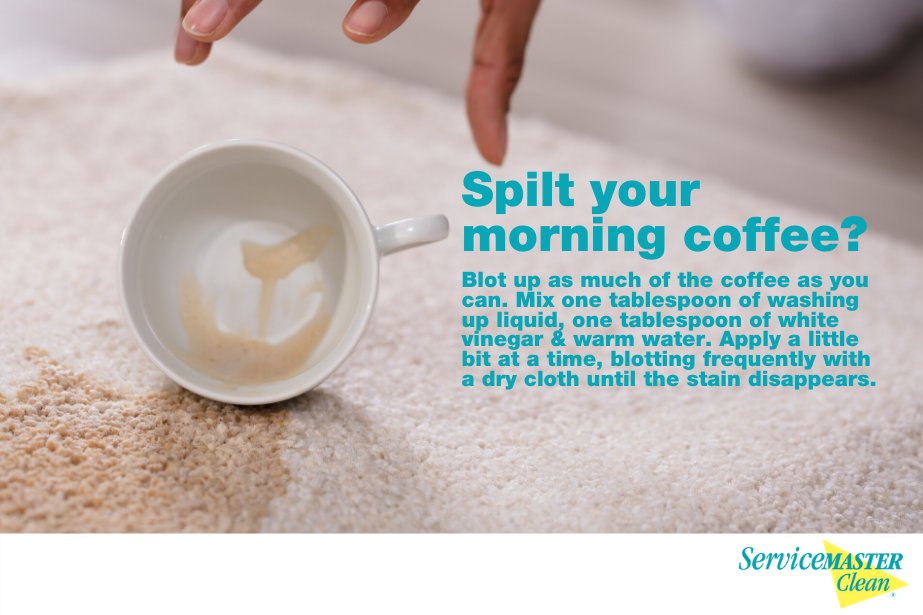 SMWesterly's tweet image. If you spill your cup of coffee ☕️ on the carpets, use this helpful tip to get out the pesky spill &amp;amp; prevent staining. And don't delay or the spill can do permanent damage to your carpets. #cleaningtips #coffee