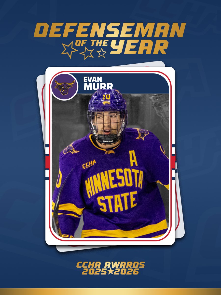 🏅 Leading conference blueliners in points (20) and all skaters in plus-minus (+17), Evan Murr is the #CCHA Defenseman of the Year! 

#CCHAHockey | #CCHAHonors