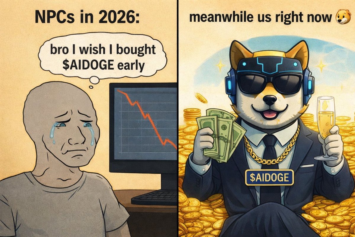 _AIDOGECOIN's tweet photo. NPCs in 2026:  
"bro I wish I bought $AIDOGE early"

meanwhile us right now 🐶

still early.

#AIDOGE #Memecoin #bnb https://t.co/xlr1stZ8Nh