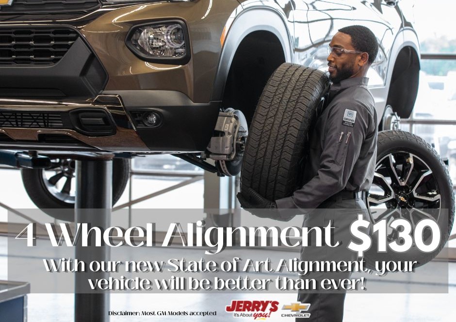 JerrysChevyBalt's tweet photo. Don’t let a bad alignment wear down your tires (and your wallet)! 💸Stop by Jerry’s Chevrolet for a $130 4-Wheel Alignment using our latest high-tech equipment. ☎️443-318-8982 🌐https://t.co/y27KI6uBAs  #ChevyService #AlignmentSpecial #CarCare #AutoTech #Chevrolet https://t.co/2BoCfsjXmh