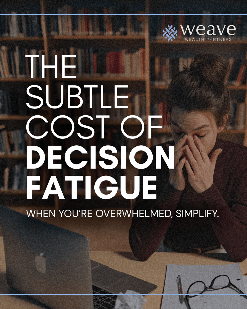WeaveWealthP's tweet photo. By March, even small choices feel exhausting—what subscription to keep, which email to answer, what’s for dinner. Decision fatigue affects work, family, and finances. Sometimes the smartest move is simplifying the small stuff. What’s one decision you wish could make itself today? https://t.co/f0CNi9Mk3N