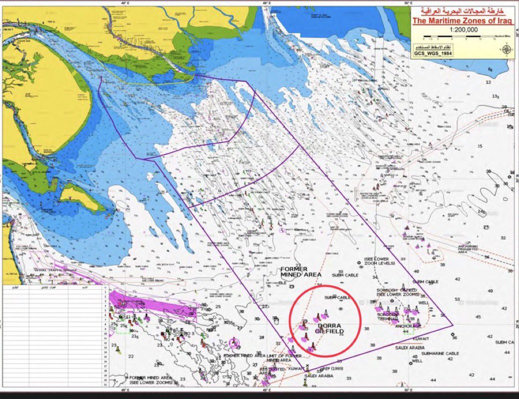 على دول الجوار كافة 
الاخذ بما ورد بخارطة المجالات البحرية العراقية حسب منشور الامم المتحدة المرفق واحترام القوانين والاعراف الدولية 
على وزارة الخارجية استقدام سفير الكويت وايران وتسليمهم رسائل ومذكرة احتجاج رسمية 
ان حماية المجالات البحرية حسب الخارطة المرفقة جزء مهم من سيادة
