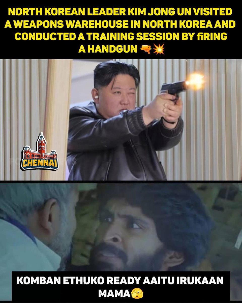 memeschennai's tweet photo. Gun Shooting Practice 🔫
North Korean leader Kim Jong Un visited a weapons warehouse in North Korea and conducted a handgun firing practice.
#KimJongUn #NorthKorea #GunTraining #MilitaryTraining #WeaponsTraining #Defense #WorldNews 🌍 https://t.co/ra3rKp7ixv