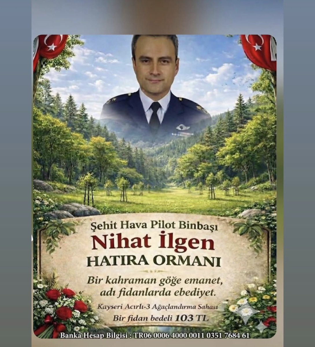 delikan1071's tweet photo. @turkegitimsen  Şehidimizin adına hatıra ormanı yapılacak . Şehit yakını öğretmen olarak siz değerli sendikamızın desteğinizi bekliyoruz 🇹🇷 https://t.co/7Bxcf5ieEB