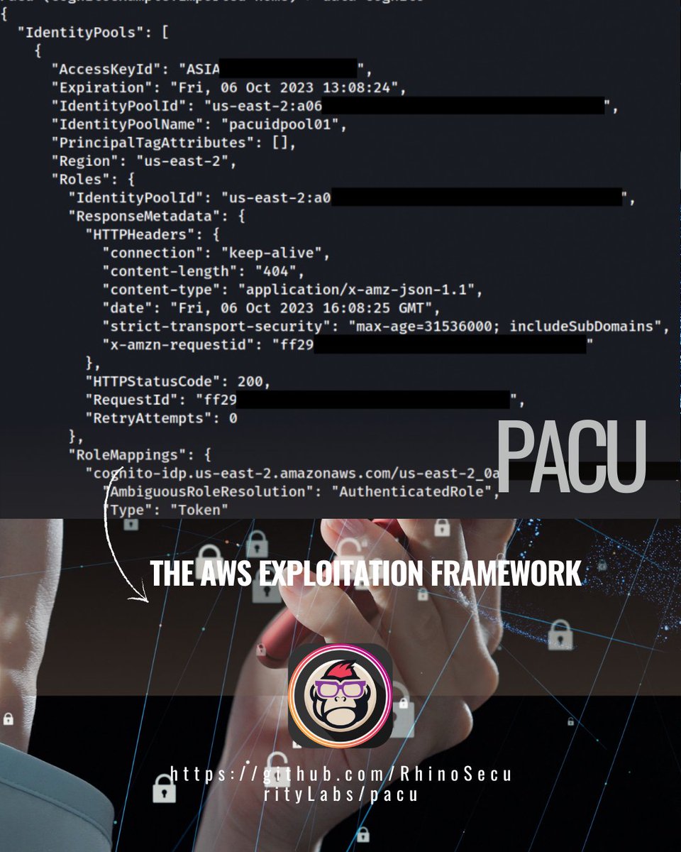 Pacu: ¡Tu framework open-source para pentesting ofensivo en AWS! Explora vulnerabilidades cloud, y recuerda: ¡usa solo en entornos controlados y propios! 🛡️ Aprende tácticas ofensivas para una defensa sólida.
🕵️‍♂️💻 #AWS #Ciberseguridad #CloudSecurity #Pentesting #python #security