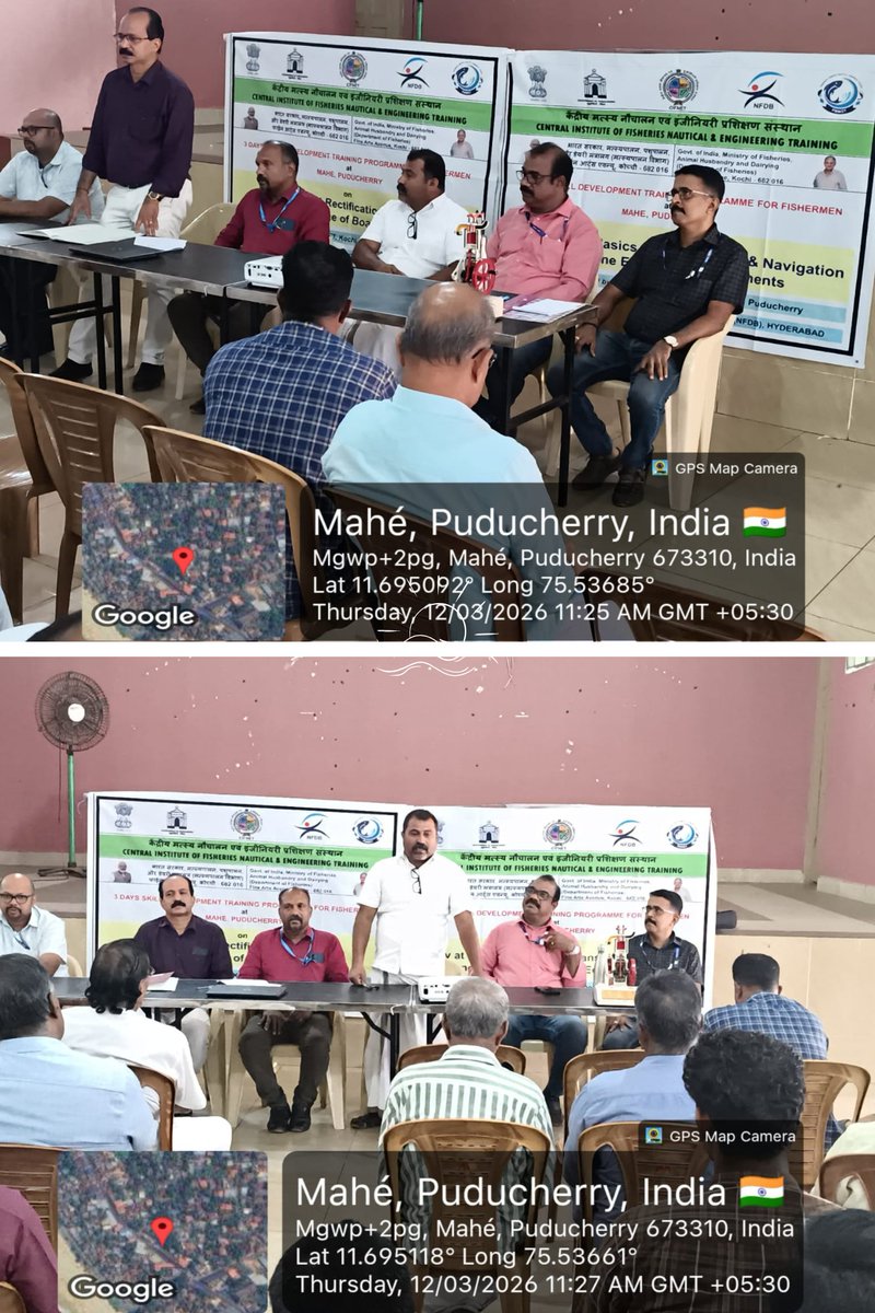 CifnetH's tweet photo. 3 day Skill Development Training for 25 #fishers of #Mahe on #SafetyatSea,Basics of #Seamanship &amp; #Navigation and #MarineElectronics Equipments,🅰🅽🅳
#Defectrectification &amp; #Maintenance of #Boatengine,funded by #NFDB was started by CIFNET+DoF,#Puducherry on 12.3.26 @FisheriesGoI https://t.co/n549Ty0pLo