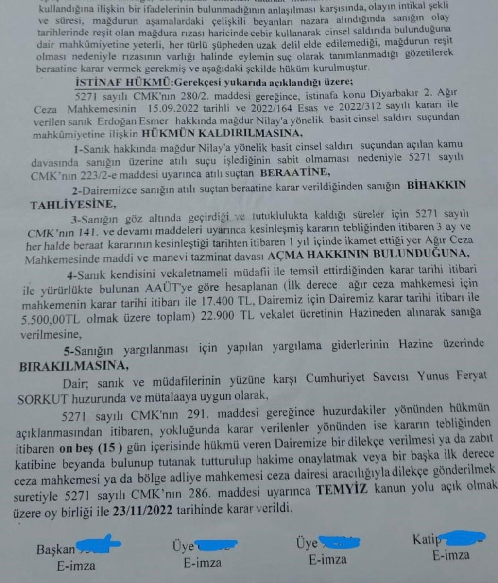 NİLAY ESMER DAVASINDA SKANDAL
Nilay Esmer davasında skandal bilgiyi açıklıyorum. Nilay Esmer'in yıllarca babası tarafından istismar edilmesi  ve en son olarak kızı Nilay Esmer'i  16.02.2022  tarihinde Diyarbakır Devegeçidi mevkiinde araç içinde istismar ederken Jandarma