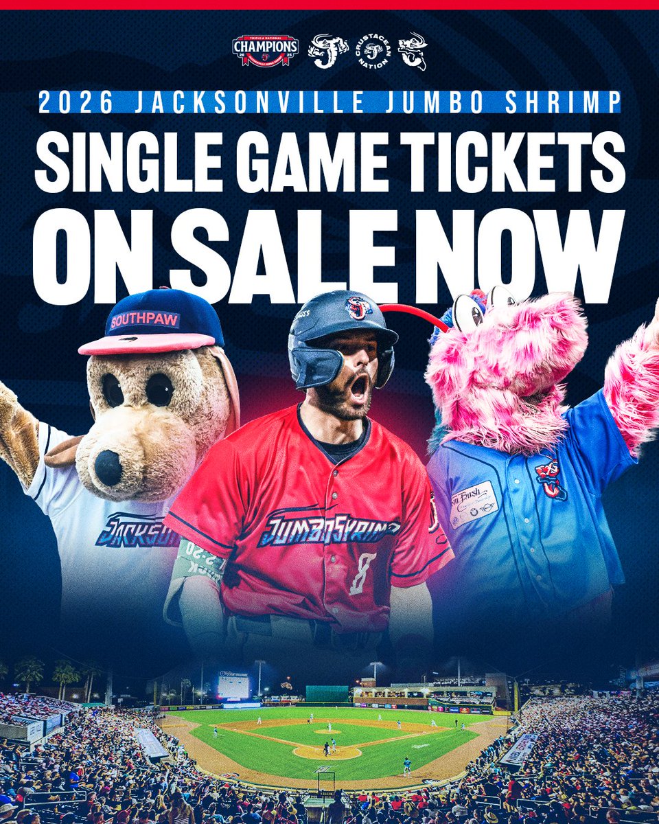 JaxShrimp's tweet photo. Single game tickets to all 75 home games are ON SALE NOW! Get tix at https://t.co/UNjzHdarzD
🎆🐶👕
Which promotion(s) are YOU looking forward to the most?
#ShrimplyTheBest #CrustaceanNation #JaxShrimp https://t.co/bZ91PapYwD