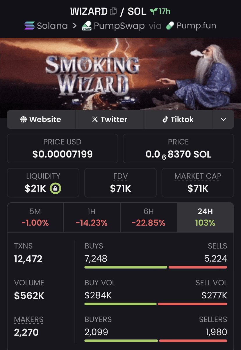MemeArchitect0's tweet image. Aped into $WIZARD at $71k Mcap 
Via my Premium TG 

Ca: 7XdCaKpqLmKE2K7yr9xaeWB1H2CVZ1oGwxB6hmd9pump

#wizard #Crypto #memecoin #solana #CryptoCommunity #pumpswap #Altcoins