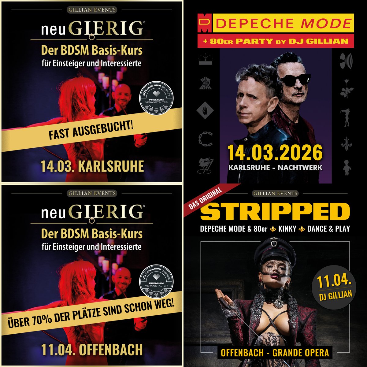 Gillian_Events's tweet photo. ⚠️ JETZT noch anmelden bevor es zu spät ist! ⚠️
Bereit für fantastische Partys und BDSM Workshops? Samstag Karlsruhe: Die beste DEPECHE MODE &amp; 80er Party weit und breit. Davor der Entdecke BDSM Basis-Kurs. Und am 11.4. die Kinky Edition in Offenbach.
https://t.co/pEYjFrCf1O https://t.co/2928PnY5kY