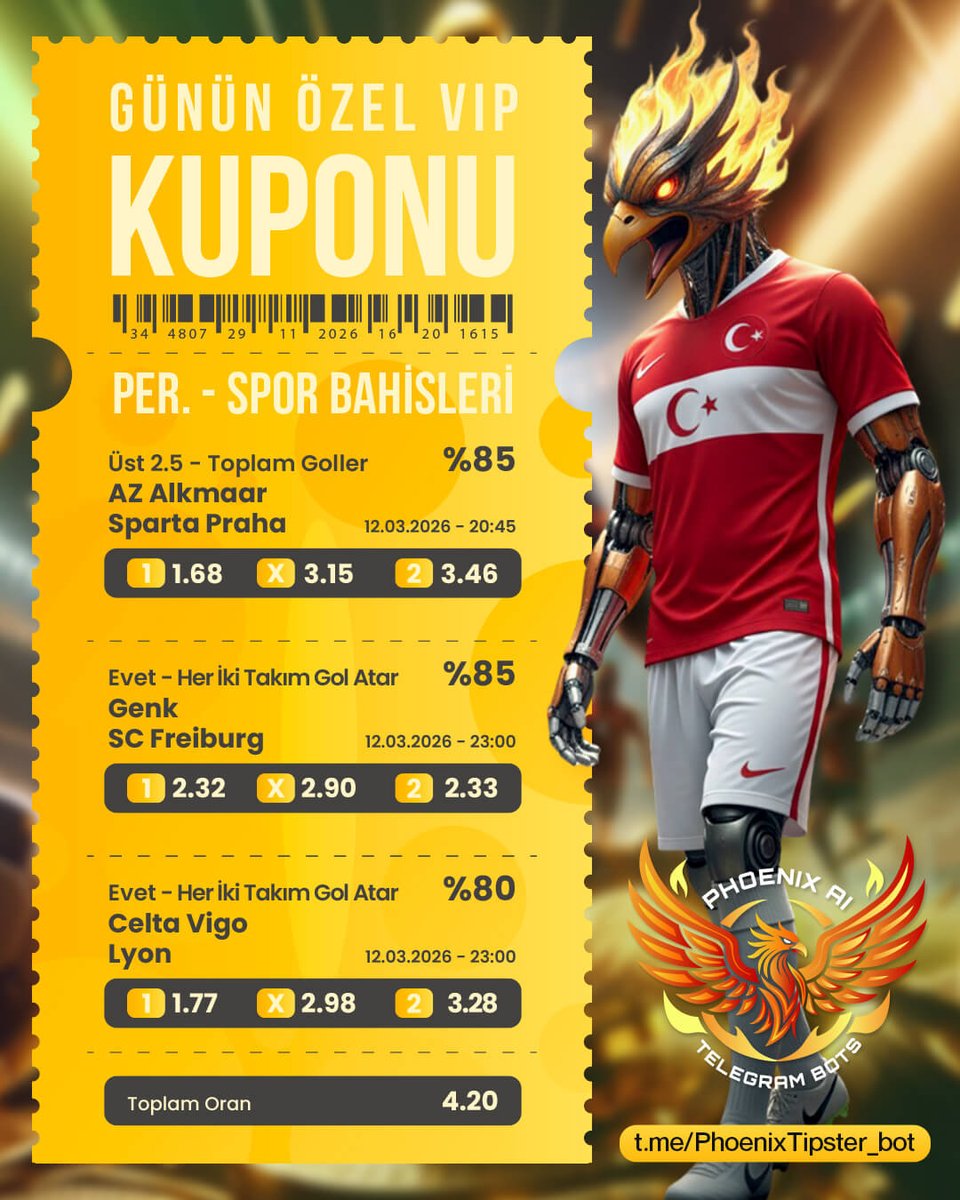 Phoenix_Tipster's tweet photo. 🚨Günün Banko VIP Kuponu!

⚽️%80 üstü Başarı - Phoenix Futbolun Bilimi!..

🔥Daha fazlası için siz de Telegram kanalına katılarak ücretsiz bir şekilde uygulamayı kullanabilirsiniz.

🏆Şans değil, VERİ. Duygu değil, ANALİZ!

📱https://t.co/9QIc1GQlf1

#bahis #casino #inplay #denemebonusu #freebet #bahis #freespin #slot #iddaa #iddaatahminleri #yatırımbonusu #online #igaming #ŞampiyonlarLigi #BahisTahmin #YapayZeka #UCL #UECL #BettingTips #AI #uefa #AvrupaLigi #KonferansLigi #SONDAKİKA