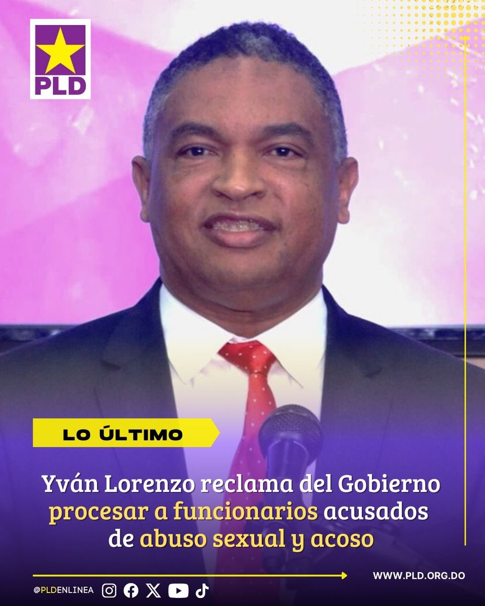 PLDenlinea's tweet photo. #LoÚltimoPLD | @ivanlorenzord reclama del Gobierno procesar a funcionarios acusados de abuso sexual y acoso.

El vicepresidente del Partido de la Liberación Dominicana, Yván Lorenzo, reclamó al Gobierno formalizar ante el Ministerio Público la solicitud de procesar a funcionarios acusados de supuesta violación sexual y acoso laboral.

AMPLIAR: https://t.co/BwQTJ0dvYH