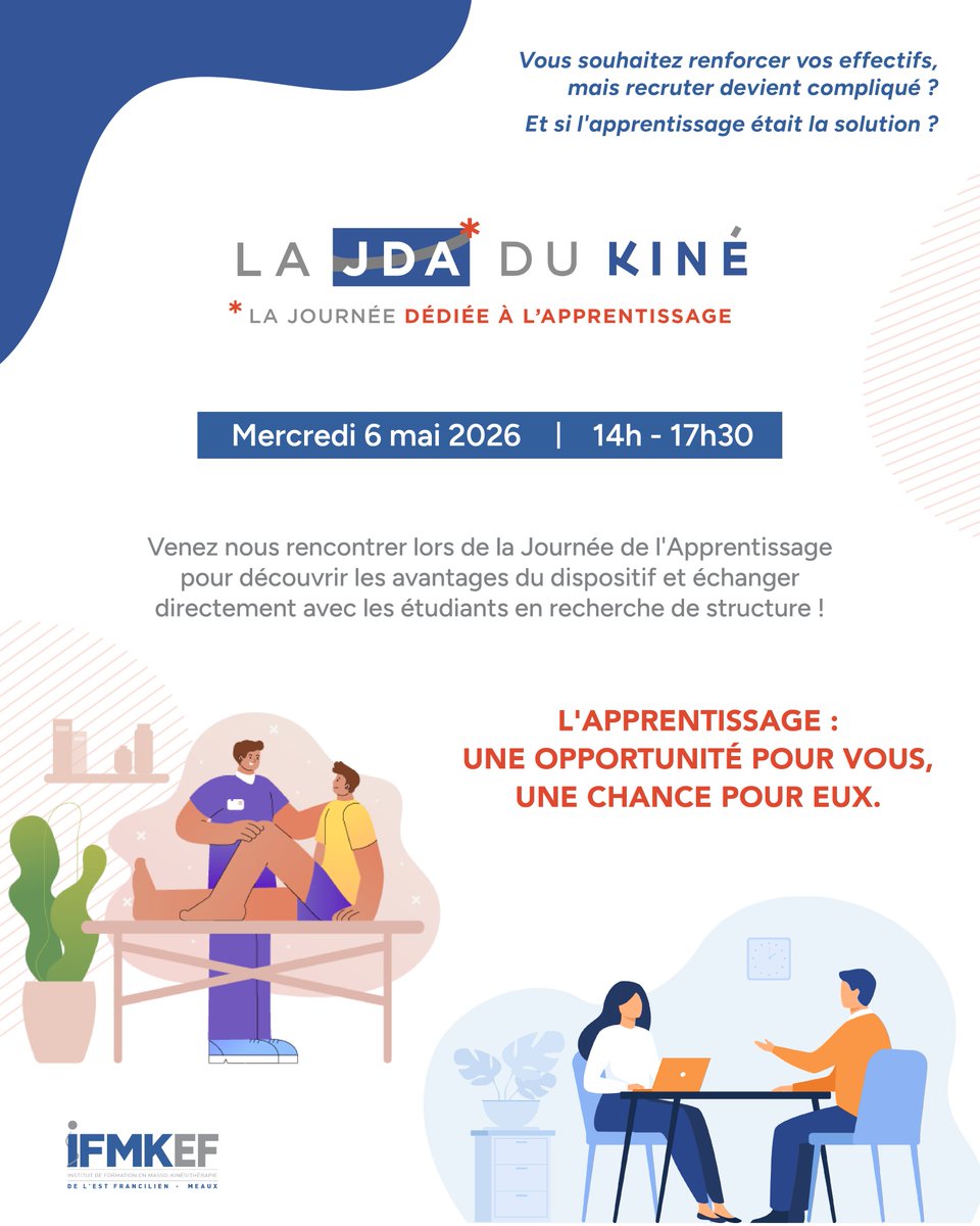 Vous souhaitez optimiser votre processus de recrutement ?
Connaître et vous faire connaître des futurs Kinés ?

Participez à la JDA du Kiné vous permettra d’identifier les profils qui vous correspondent en alliant convivialité et professionnalisme.

👉🏻 bit.ly/3P4ICMT