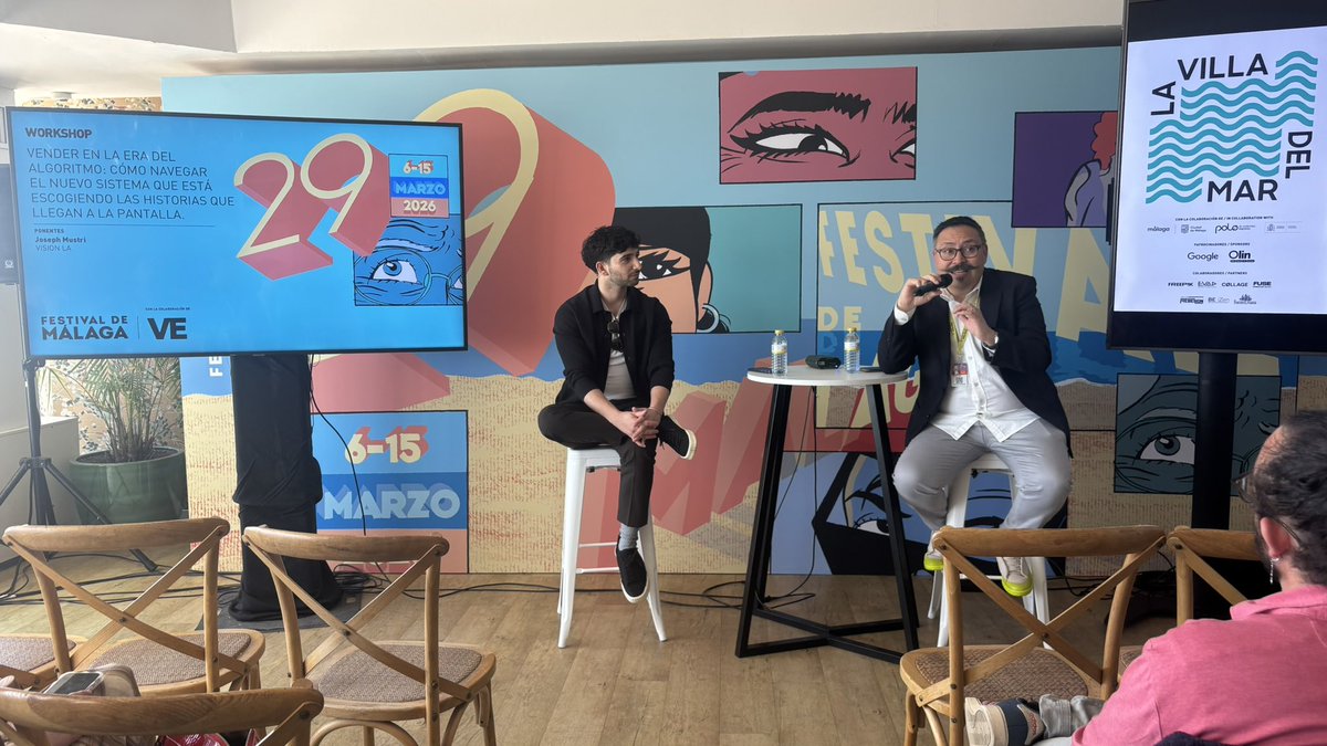MAFIZMalaga's tweet image. Arranca la tarde en #LaVilladelMar🌊con “Vender en la era del algoritmo: Cómo navegar el nuevo sistema que está escogiendo las historias que llegan a la pantalla”, 🎙️impartida por Joseph Mustri de #VisionLA. 

#LaVilladelMar🌊