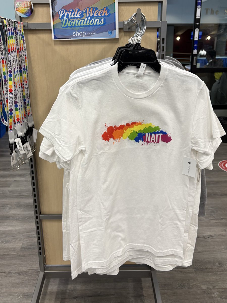 NAIT2ndEdition's tweet photo. Time is running out to pick up some Shop at NAIT Pride Week clothing! Every t-shirt and hoodie sold is a donation made to @chewprojectyeg, so you know that you’re supporting a good cause in style! https://t.co/6DqVh1QsWh