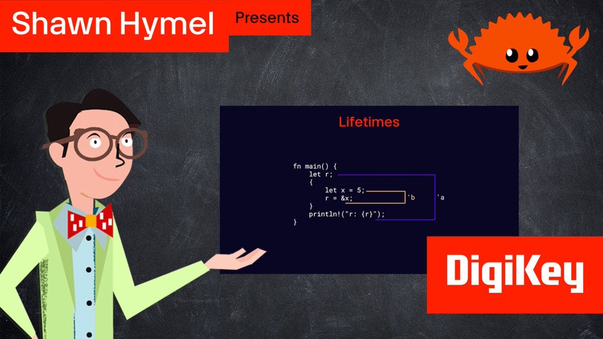 ShawnHymel's tweet image. Time for another #Rust video! This time, I show how lifetimes and lifetime annotations work. They come up a lot when working with embassy, so it's useful to know what that 'a means.
👇
Link in replies

#embedded #microcontroller #programming #RaspberryPiPico @digikey