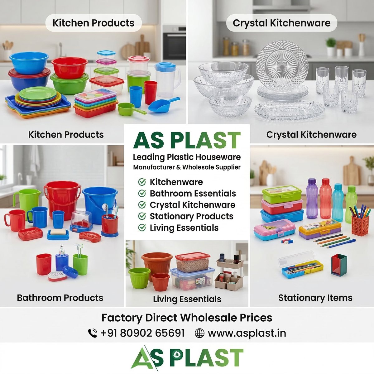 asplastindia's tweet image. Complete plastic houseware range for retailers &amp;amp; distributors.

Kitchenware | Bathroom Essentials | Crystal Kitchenware | Stationary | Living Essentials
Factory direct prices from AS Plast.
📞 +91 80902 65691
 🌐 asplast.in
#ASPlast #WholesaleIndia #Kitchenware